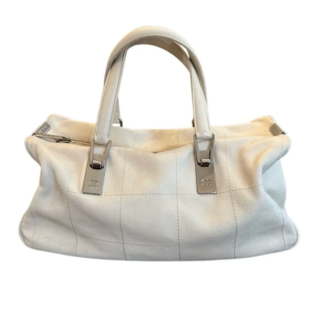 Chanel Top Handle white leather Bag